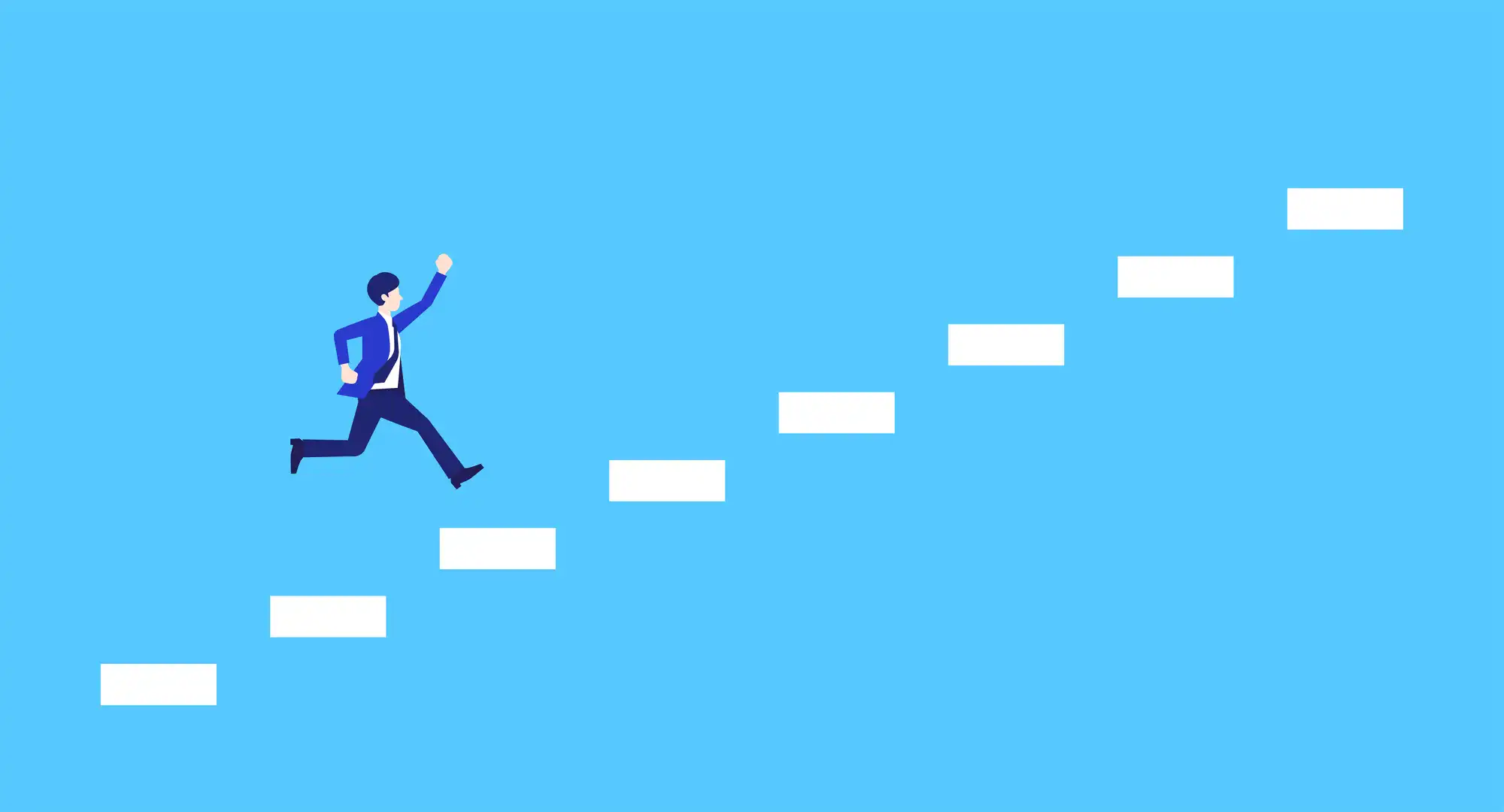 8つの階段を人が駆け上がるイメージ