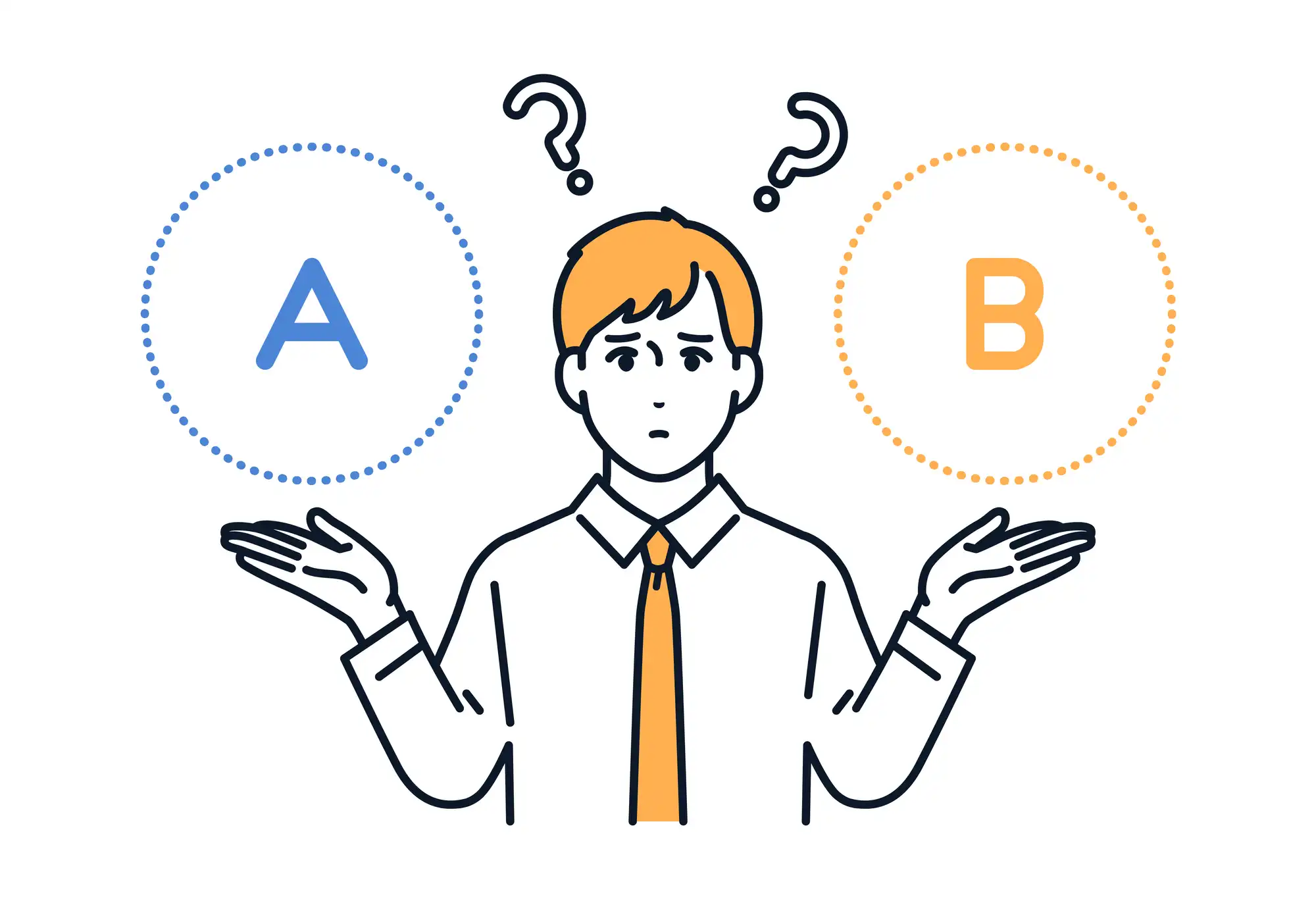 AかBで迷う男性のイラスト